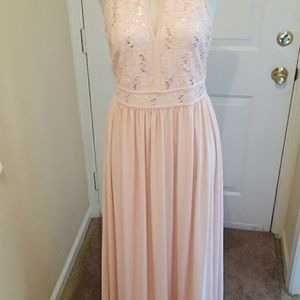 Light pink maxi dress with lace and sequins